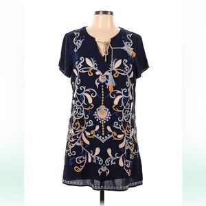 Skies Are Blue Embroidered Navy Shirt Dress